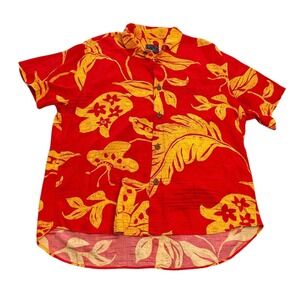Vintage Jams World Psychedelic Red Yellow Floral Hawaiian Men's Shirt Large 90s